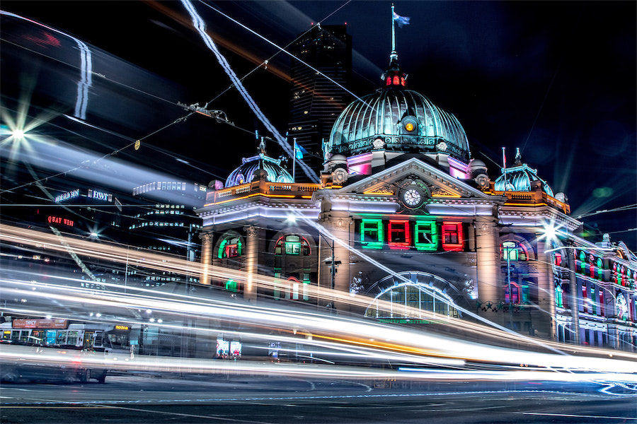 Night view of Flinders Street Railway Station Melbourne